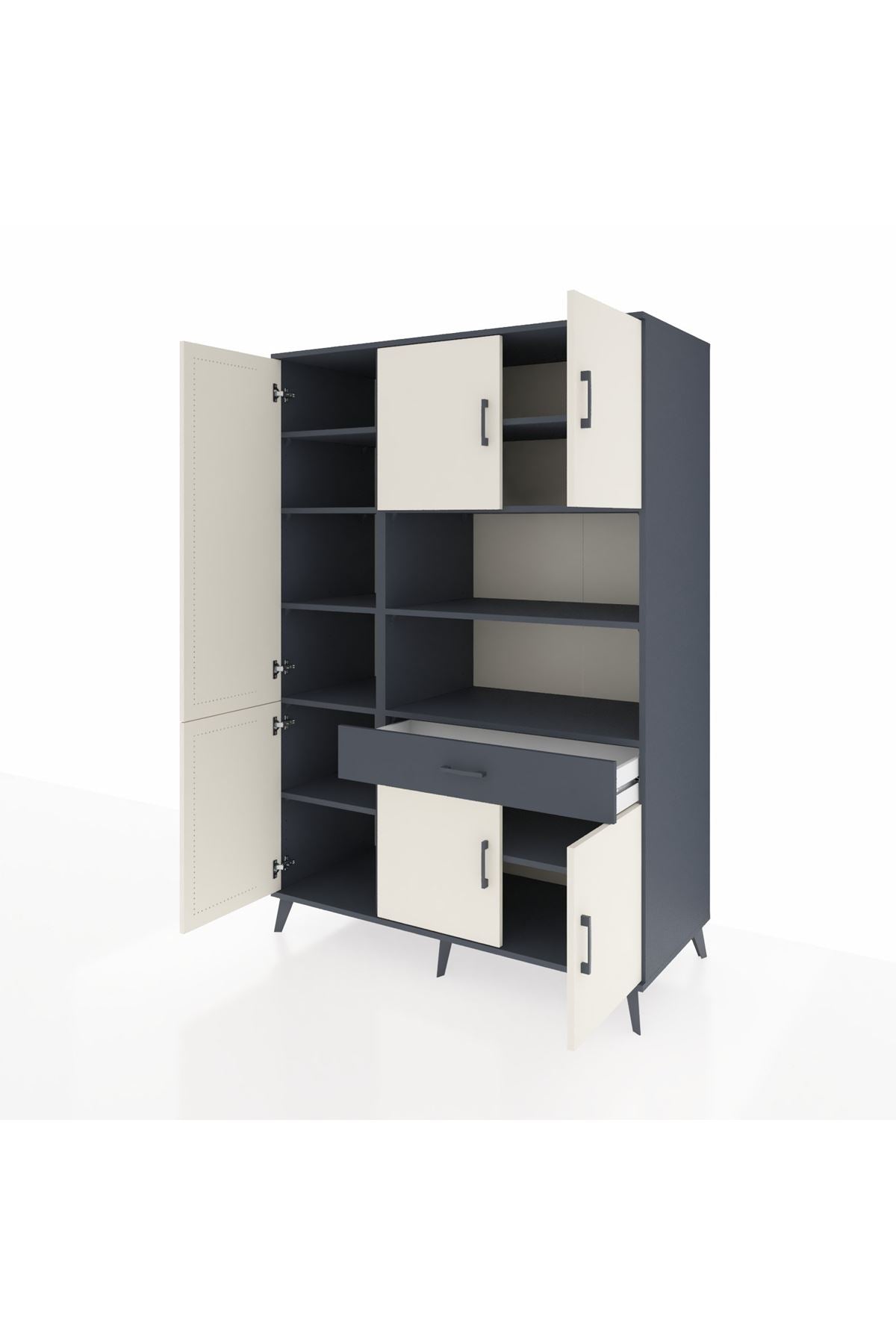 Kronos Dolap 10 Raflı Tek Çekmeceli 6 Kapaklı 132x59x195 Antrasit-Aytaşı/Antrasit