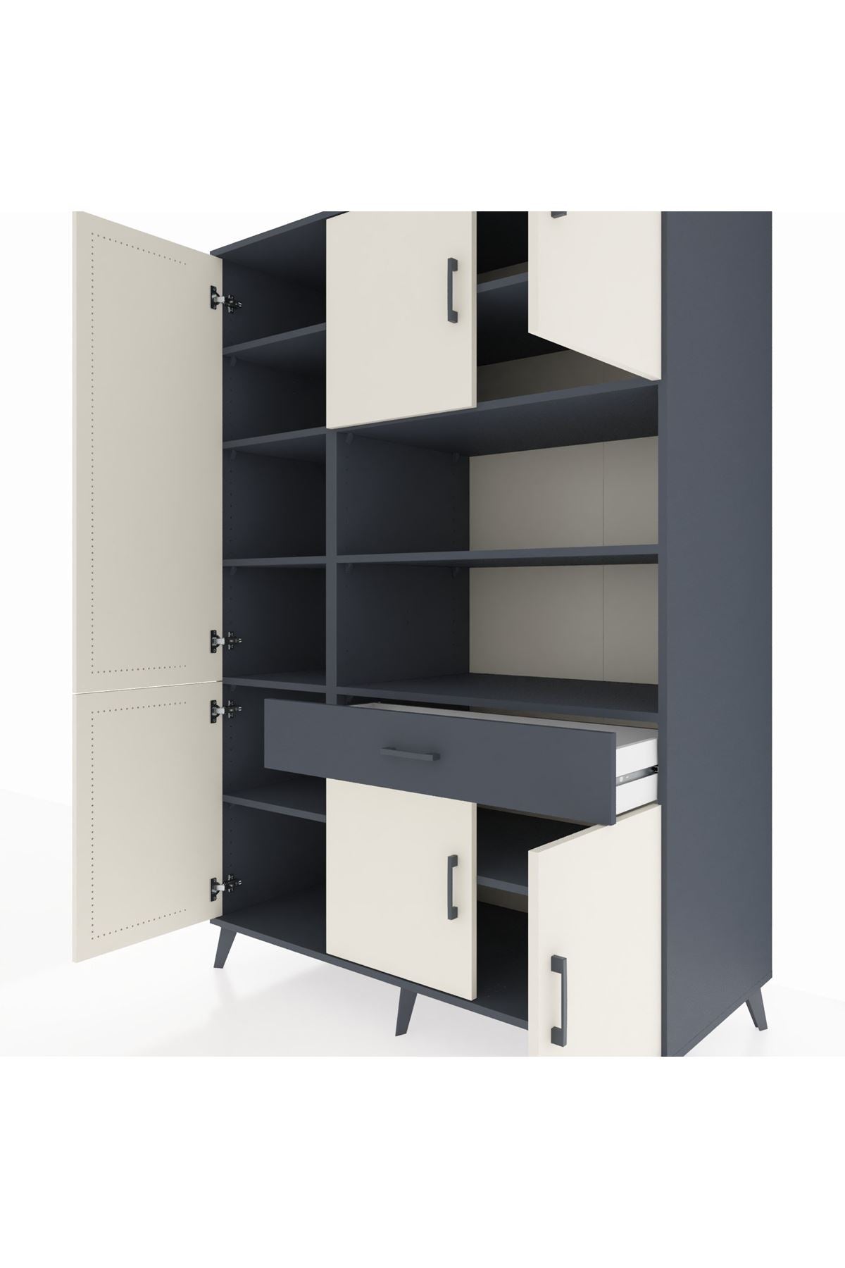 Kronos Dolap 10 Raflı Tek Çekmeceli 6 Kapaklı 132x59x195 Antrasit-Aytaşı/Antrasit