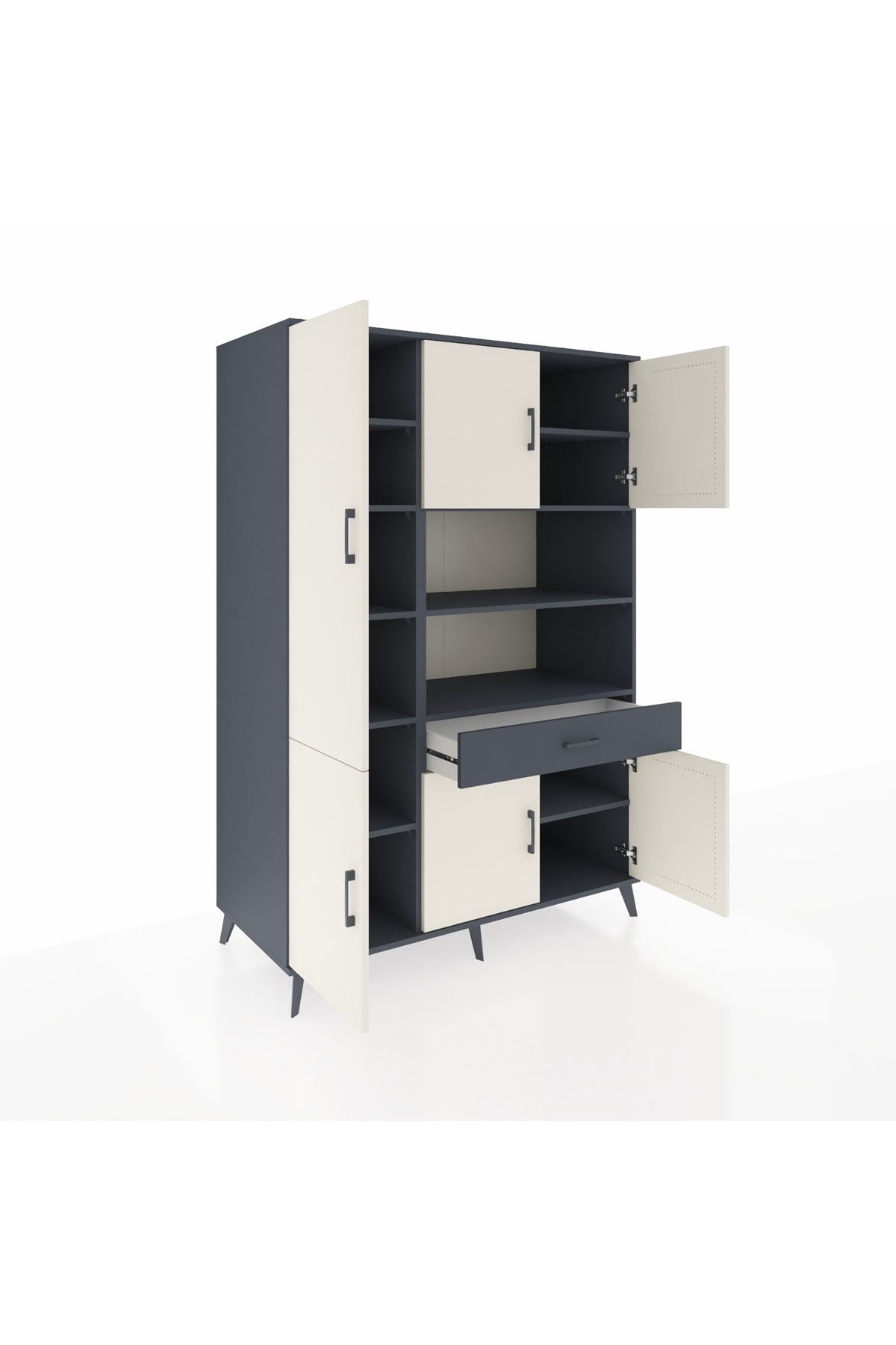 Kronos Dolap 10 Raflı Tek Çekmeceli 6 Kapaklı 132x59x195 Antrasit-Aytaşı/Antrasit