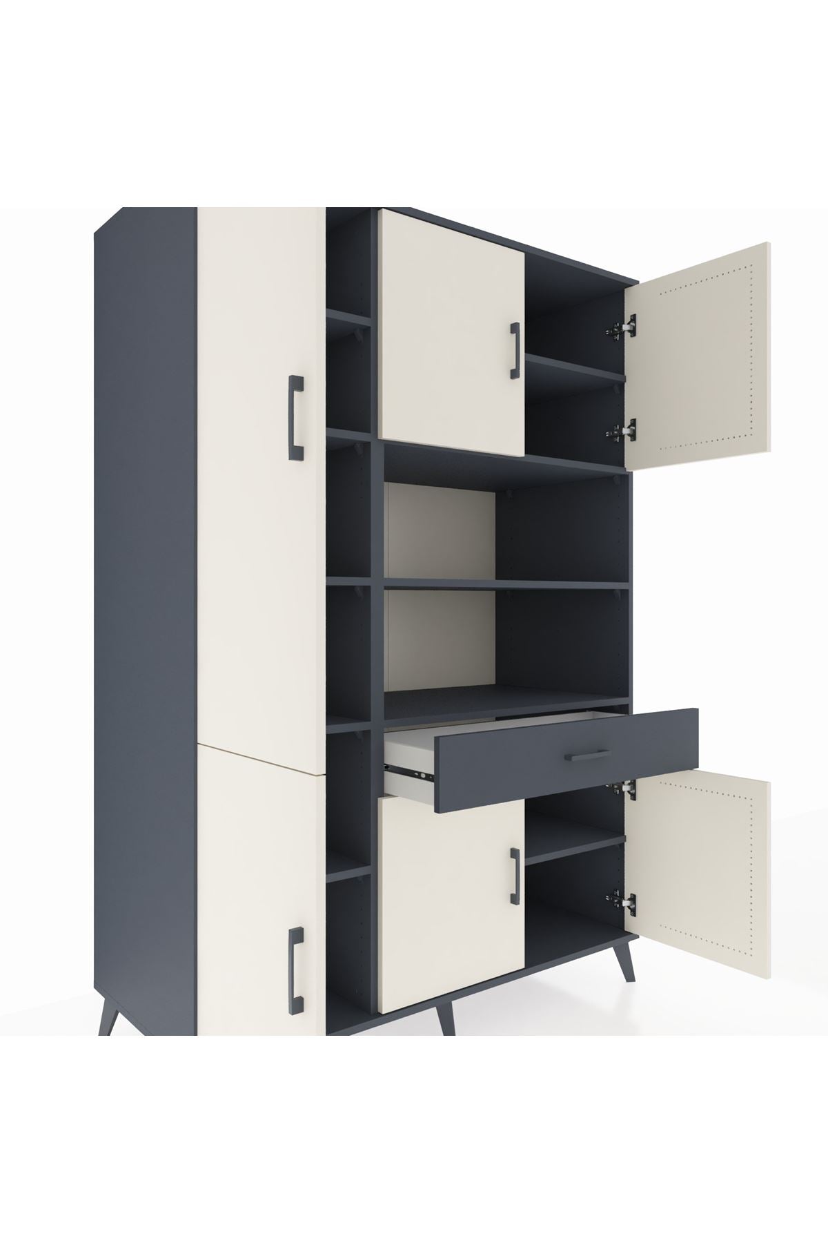 Kronos Dolap 10 Raflı Tek Çekmeceli 6 Kapaklı 132x59x195 Antrasit-Aytaşı/Antrasit