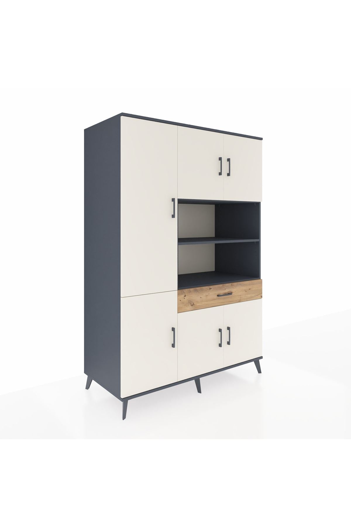 Kronos Dolap 10 Raflı Tek Çekmeceli 6 Kapaklı 132x59x195 Antrasit-Aytaşı/Çam