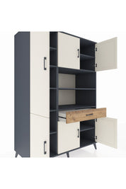 Kronos Dolap 10 Raflı Tek Çekmeceli 6 Kapaklı 132x59x195 Antrasit-Aytaşı/Çam