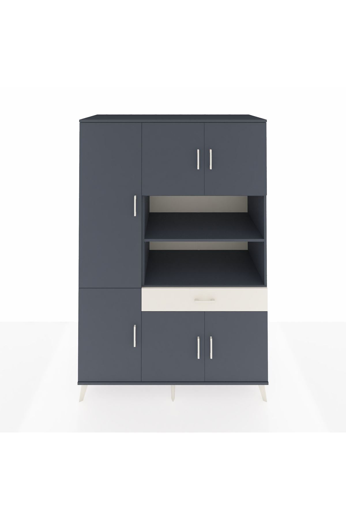 Kronos Dolap 10 Raflı Tek Çekmeceli 6 Kapaklı 132x59x195 Antrasit-Antrasit/Aytaşı