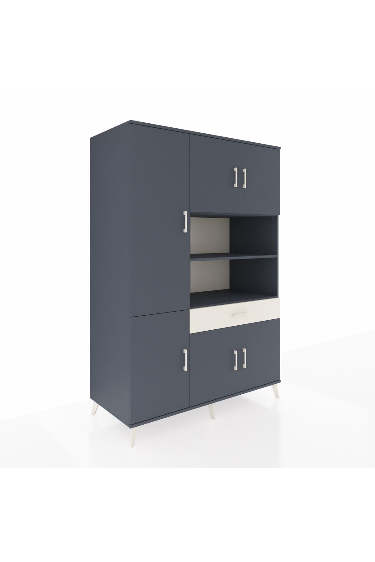 Kronos Dolap 10 Raflı Tek Çekmeceli 6 Kapaklı 132x59x195 Antrasit-Antrasit/Aytaşı