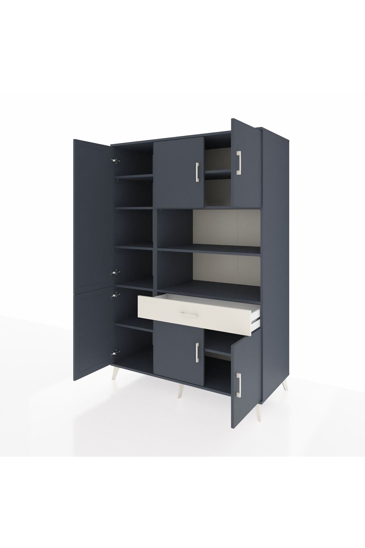 Kronos Dolap 10 Raflı Tek Çekmeceli 6 Kapaklı 132x59x195 Antrasit-Antrasit/Aytaşı