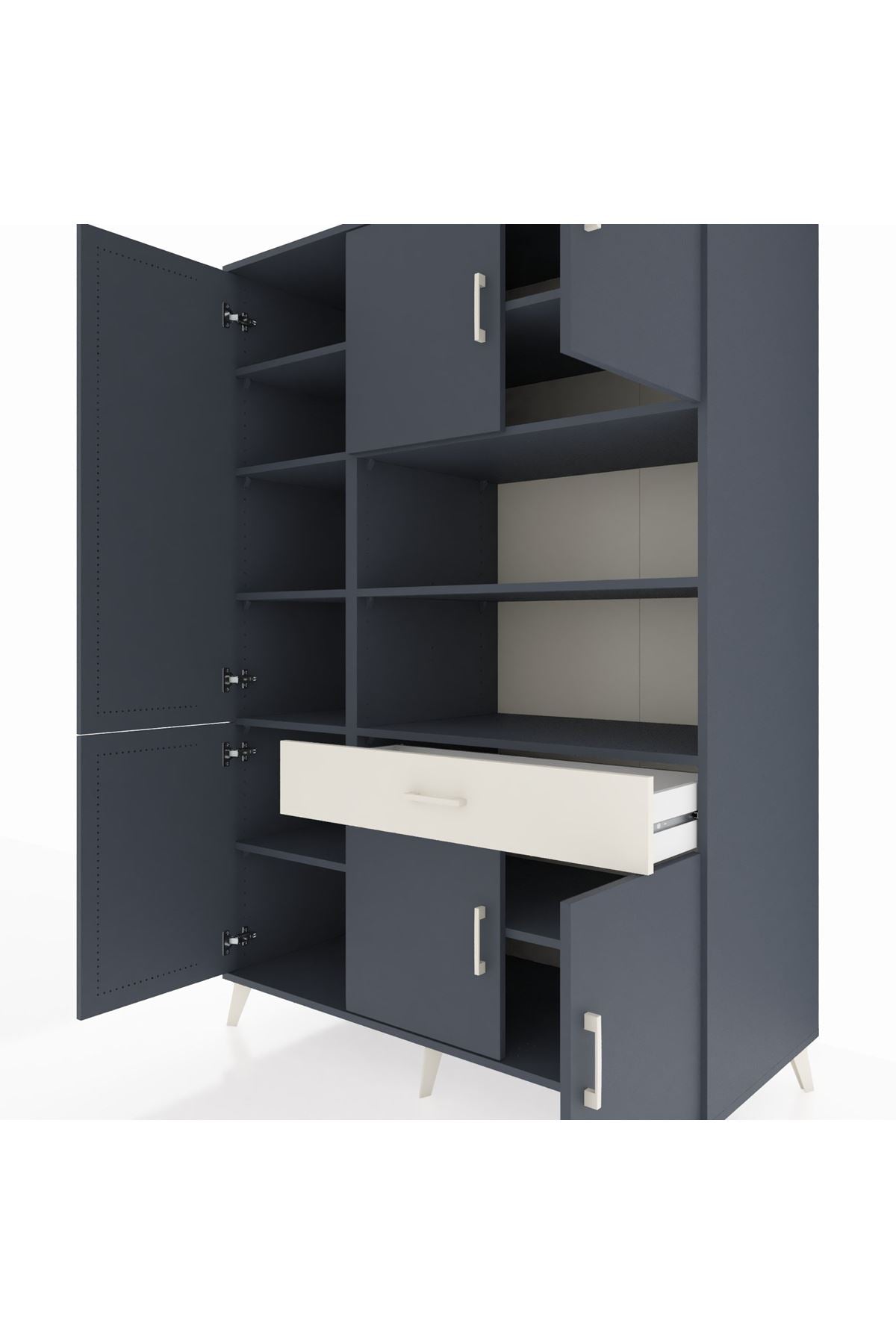 Kronos Dolap 10 Raflı Tek Çekmeceli 6 Kapaklı 132x59x195 Antrasit-Antrasit/Aytaşı