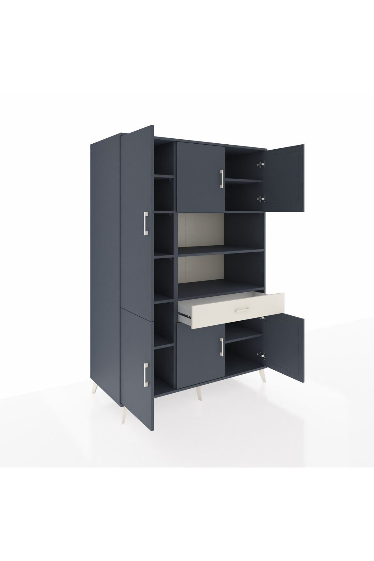 Kronos Dolap 10 Raflı Tek Çekmeceli 6 Kapaklı 132x59x195 Antrasit-Antrasit/Aytaşı