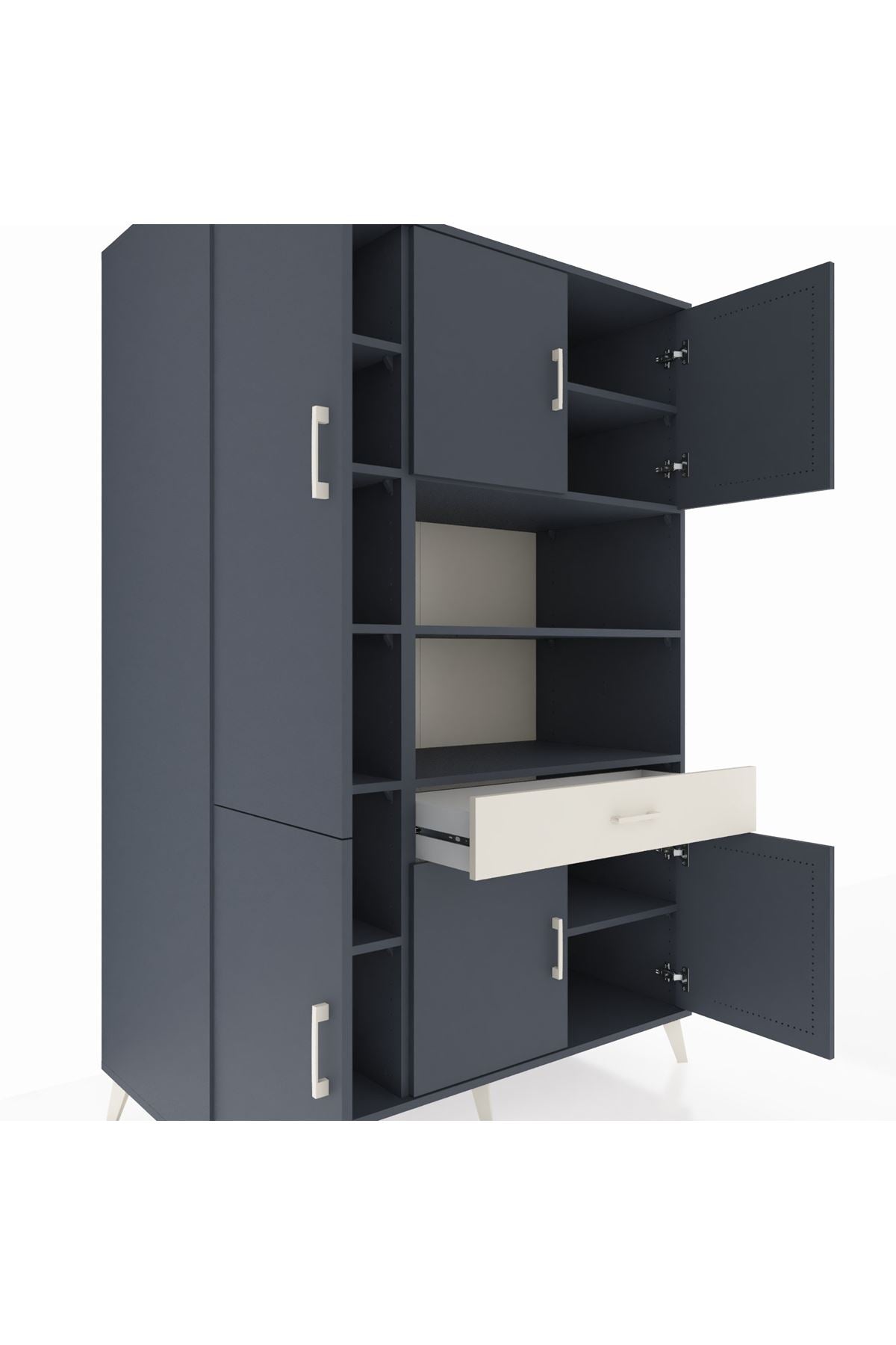 Kronos Dolap 10 Raflı Tek Çekmeceli 6 Kapaklı 132x59x195 Antrasit-Antrasit/Aytaşı