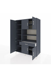 Kronos Dolap 10 Raflı Tek Çekmeceli 6 Kapaklı 132x59x195 Antrasit-Antrasit/Antrasit