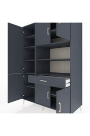 Kronos Dolap 10 Raflı Tek Çekmeceli 6 Kapaklı 132x59x195 Antrasit-Antrasit/Antrasit