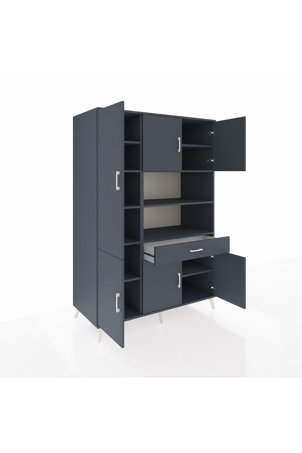 Kronos Dolap 10 Raflı Tek Çekmeceli 6 Kapaklı 132x59x195 Antrasit-Antrasit/Antrasit