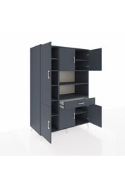 Kronos Dolap 10 Raflı Tek Çekmeceli 6 Kapaklı 132x59x195 Antrasit-Antrasit/Antrasit