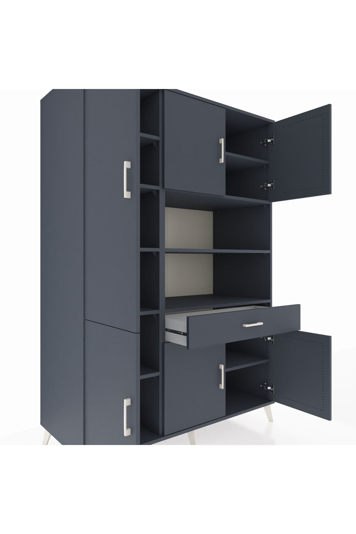 Kronos Dolap 10 Raflı Tek Çekmeceli 6 Kapaklı 132x59x195 Antrasit-Antrasit/Antrasit