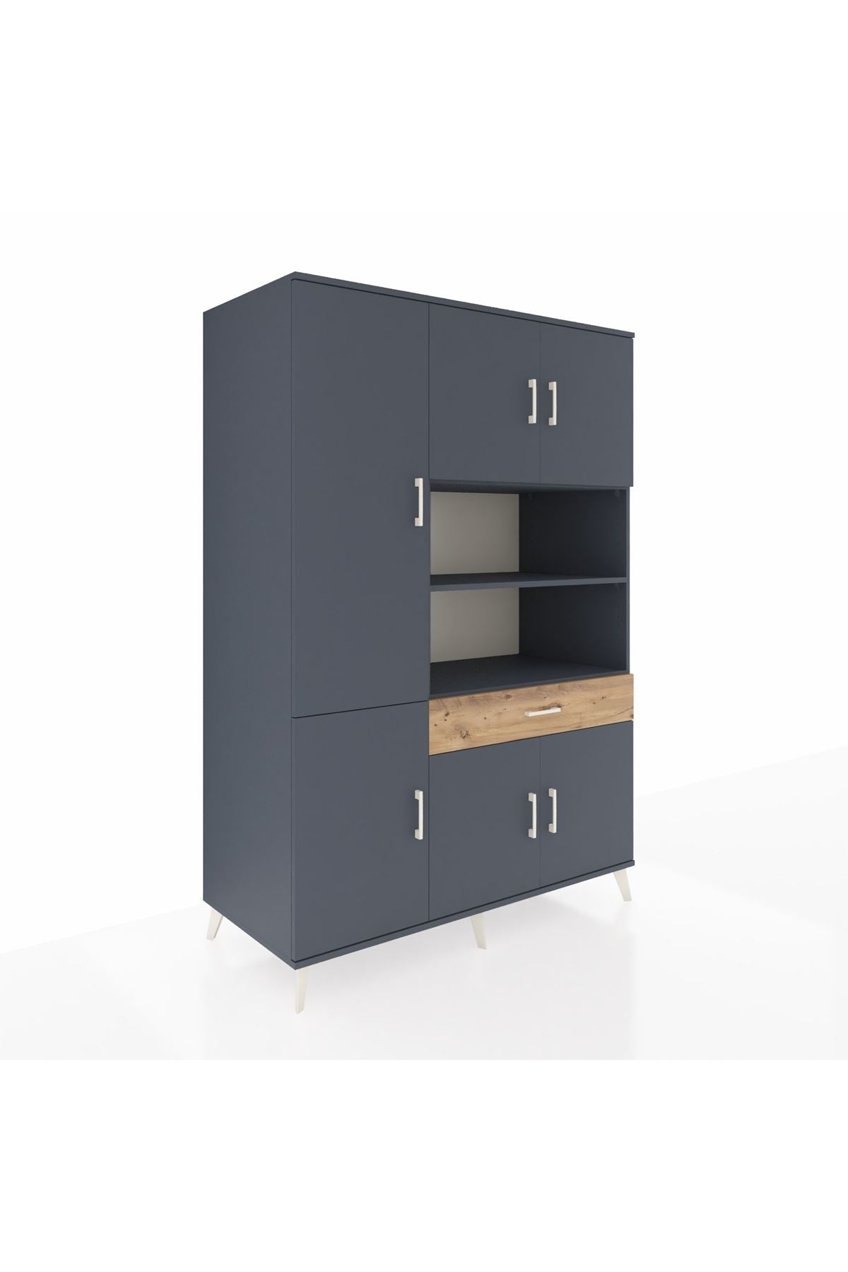 Kronos Dolap 10 Raflı Tek Çekmeceli 6 Kapaklı 132x59x195 Antrasit-Antrasit/Çam