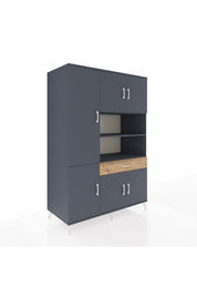 Kronos Dolap 10 Raflı Tek Çekmeceli 6 Kapaklı 132x59x195 Antrasit-Antrasit/Çam