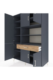 Kronos Dolap 10 Raflı Tek Çekmeceli 6 Kapaklı 132x59x195 Antrasit-Antrasit/Çam