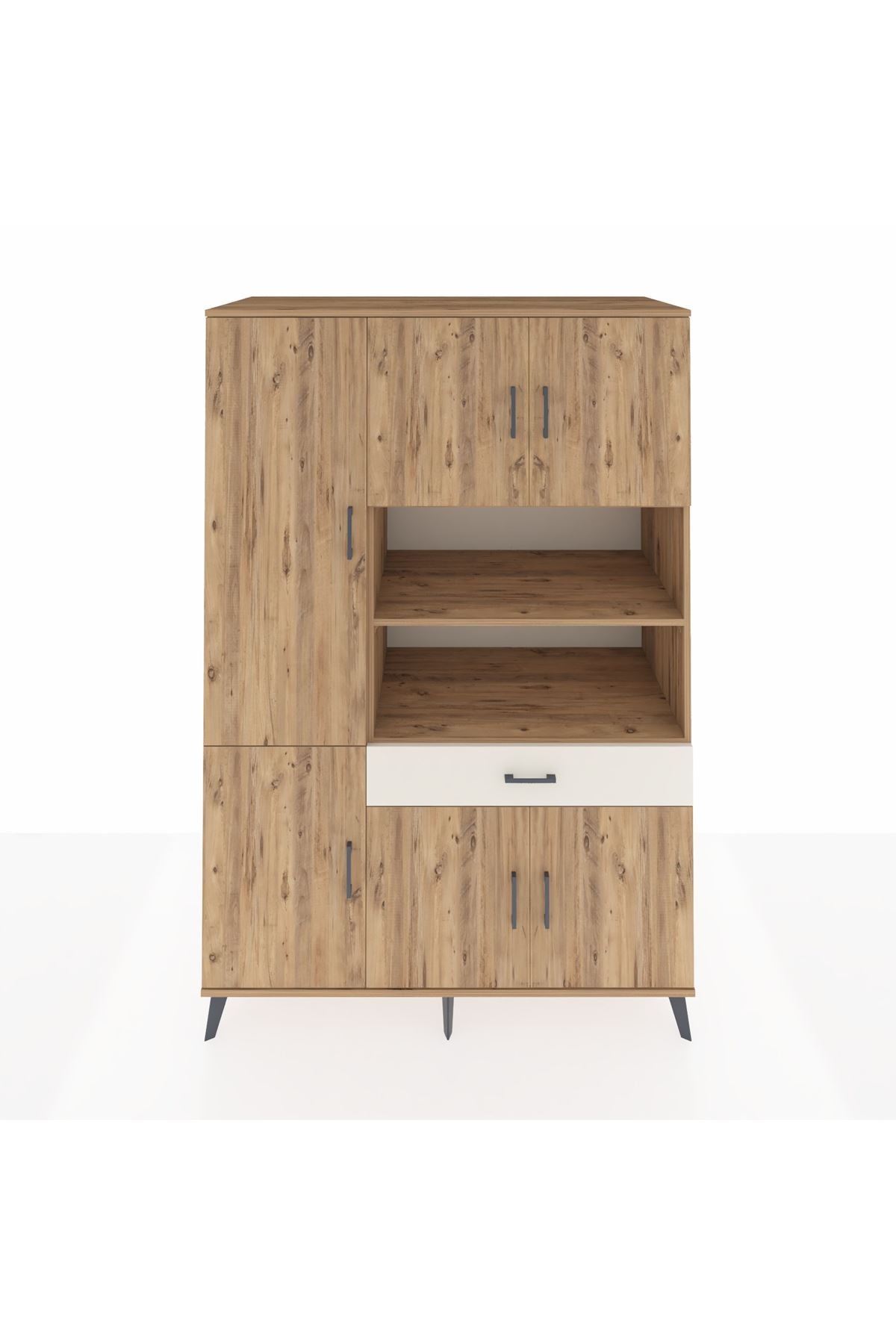 Kronos Dolap 10 Raflı Tek Çekmeceli 6 Kapaklı 132x59x195 Çam-Çam/Aytaşı