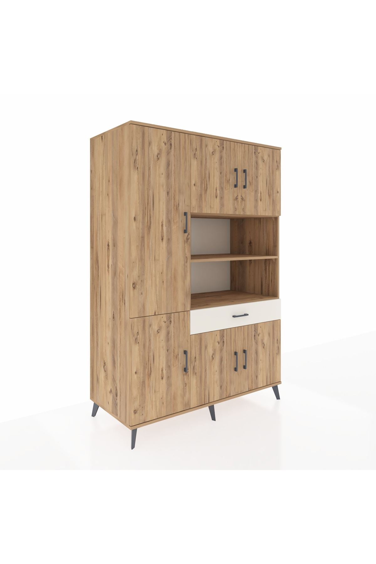 Kronos Dolap 10 Raflı Tek Çekmeceli 6 Kapaklı 132x59x195 Çam-Çam/Aytaşı