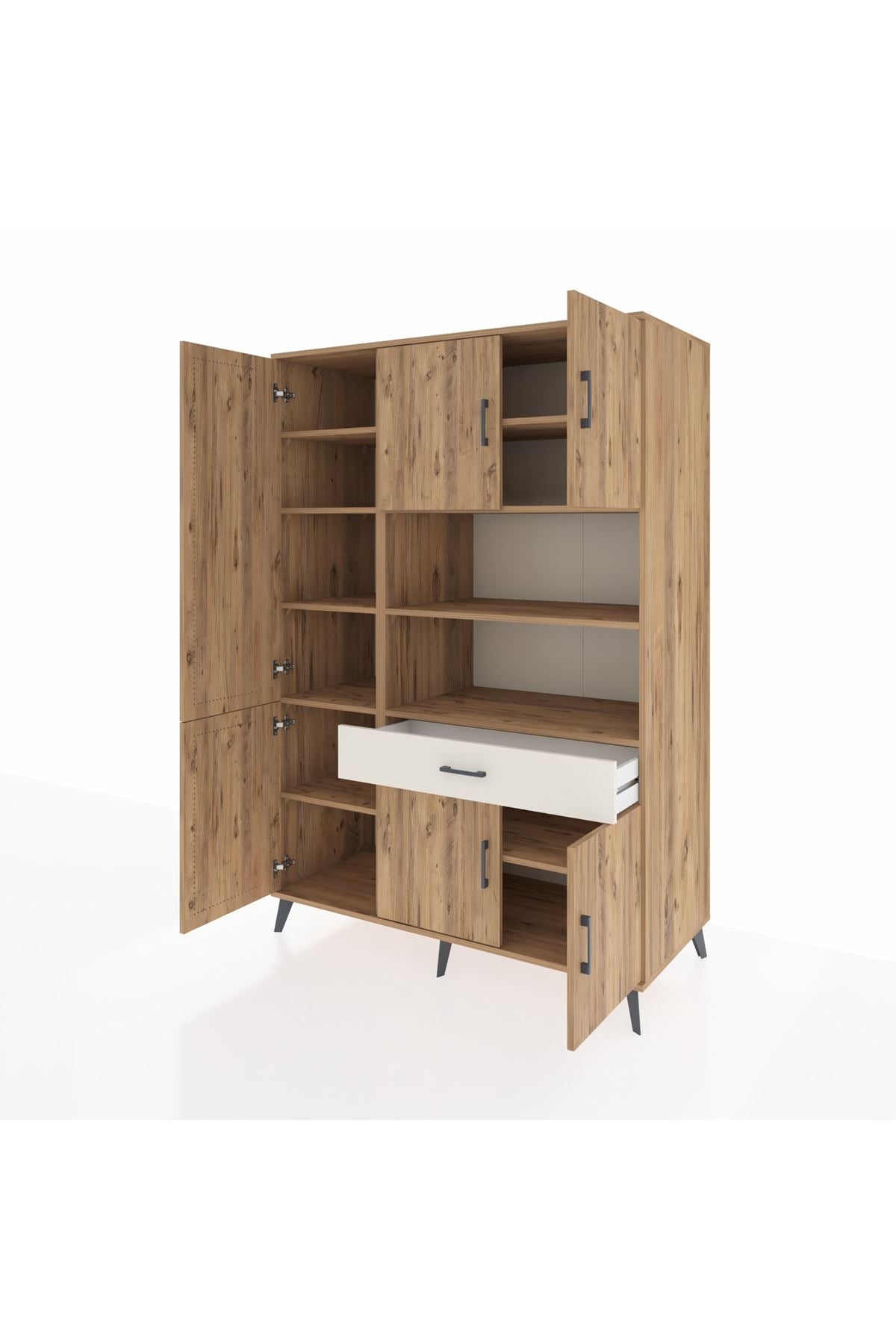 Kronos Dolap 10 Raflı Tek Çekmeceli 6 Kapaklı 132x59x195 Çam-Çam/Aytaşı