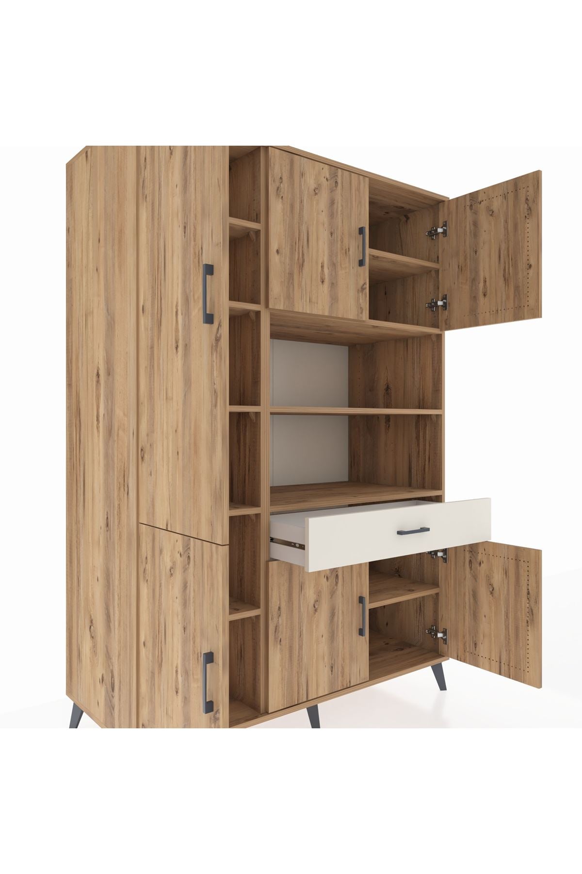 Kronos Dolap 10 Raflı Tek Çekmeceli 6 Kapaklı 132x59x195 Çam-Çam/Aytaşı