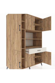 Kronos Dolap 10 Raflı Tek Çekmeceli 6 Kapaklı 132x59x195 Çam-Çam/Aytaşı