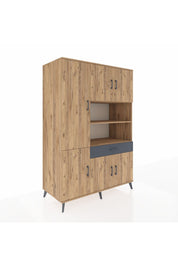 Kronos Dolap 10 Raflı Tek Çekmeceli 6 Kapaklı 132x59x195 Çam-Çam/Antrasit