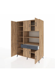 Kronos Dolap 10 Raflı Tek Çekmeceli 6 Kapaklı 132x59x195 Çam-Çam/Antrasit