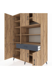 Kronos Dolap 10 Raflı Tek Çekmeceli 6 Kapaklı 132x59x195 Çam-Çam/Antrasit