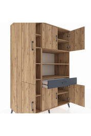 Kronos Dolap 10 Raflı Tek Çekmeceli 6 Kapaklı 132x59x195 Çam-Çam/Antrasit