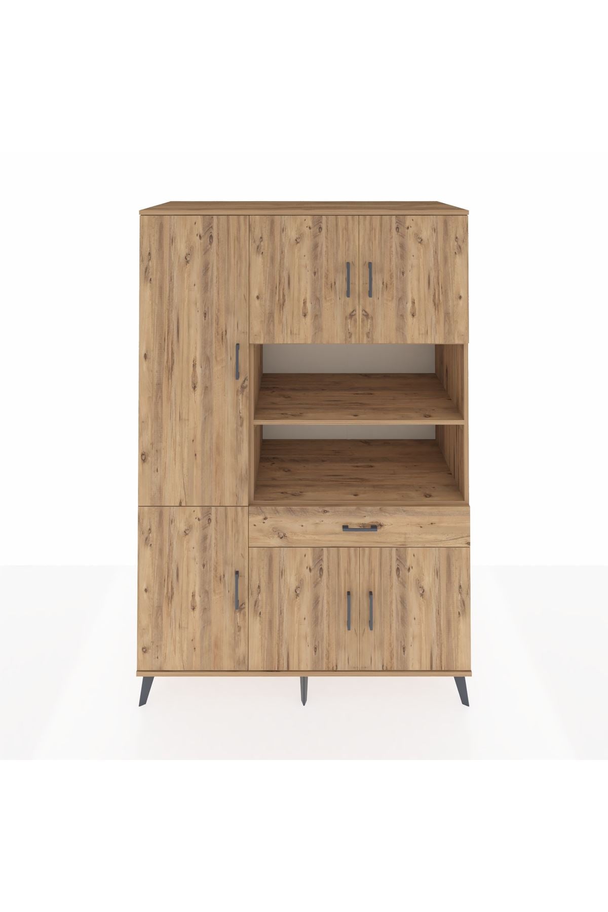 Kronos Dolap 10 Raflı Tek Çekmeceli 6 Kapaklı 132x59x195 Çam-Çam/Çam