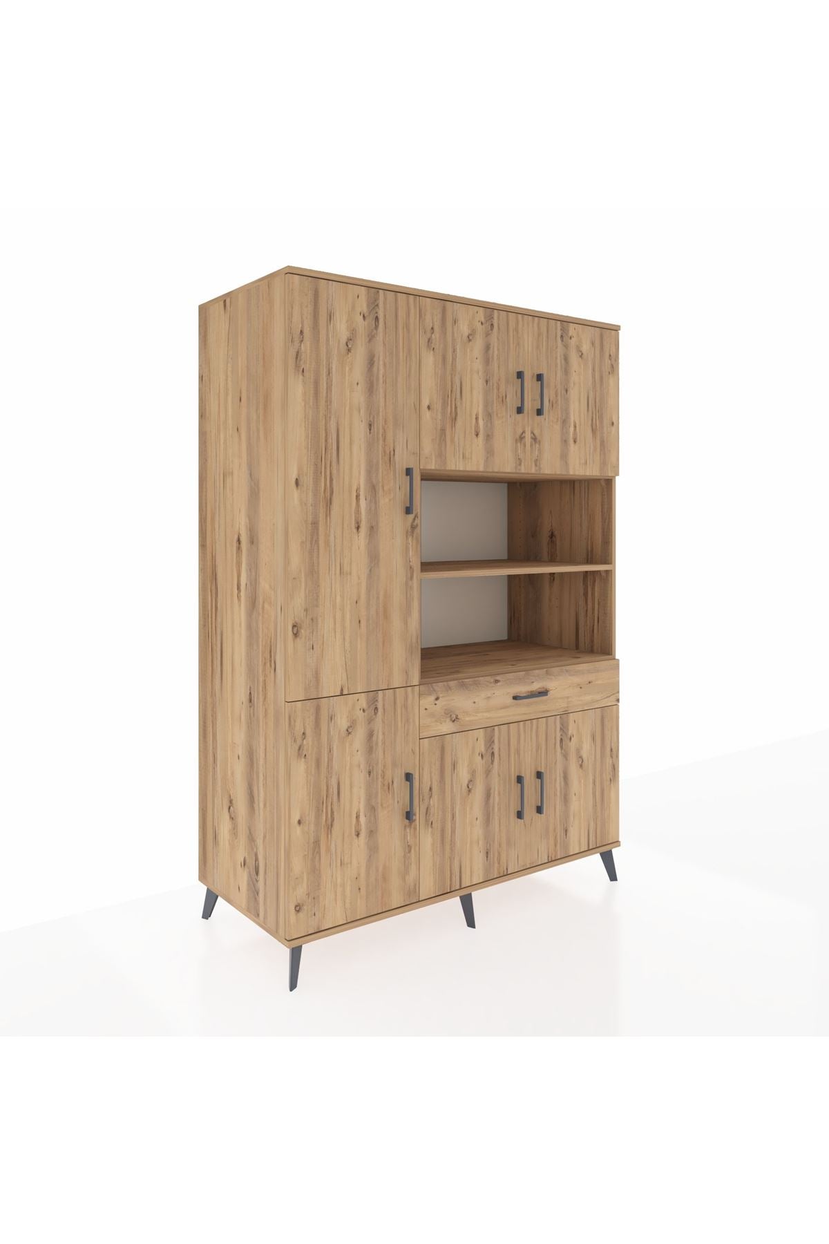 Kronos Dolap 10 Raflı Tek Çekmeceli 6 Kapaklı 132x59x195 Çam-Çam/Çam