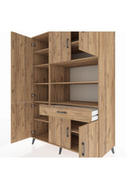 Kronos Dolap 10 Raflı Tek Çekmeceli 6 Kapaklı 132x59x195 Çam-Çam/Çam