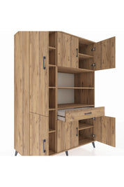 Kronos Dolap 10 Raflı Tek Çekmeceli 6 Kapaklı 132x59x195 Çam-Çam/Çam