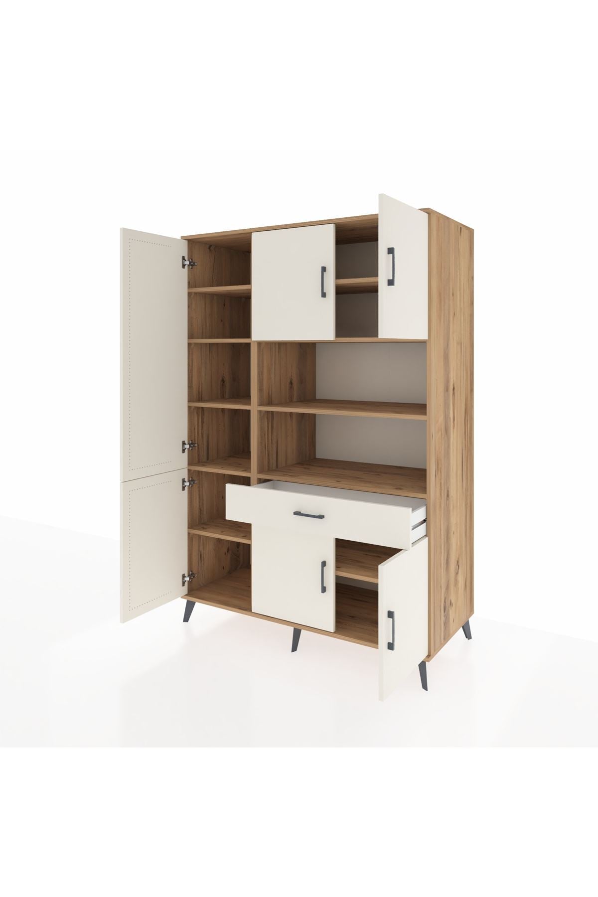 Kronos Dolap 10 Raflı Tek Çekmeceli 6 Kapaklı 132x59x195 Çam-Aytaşı/Aytaşı