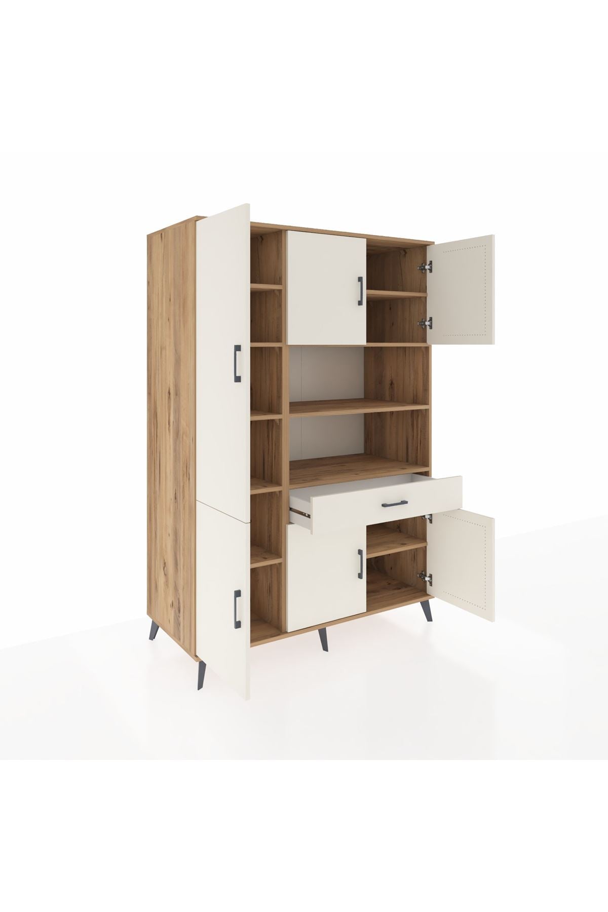 Kronos Dolap 10 Raflı Tek Çekmeceli 6 Kapaklı 132x59x195 Çam-Aytaşı/Aytaşı