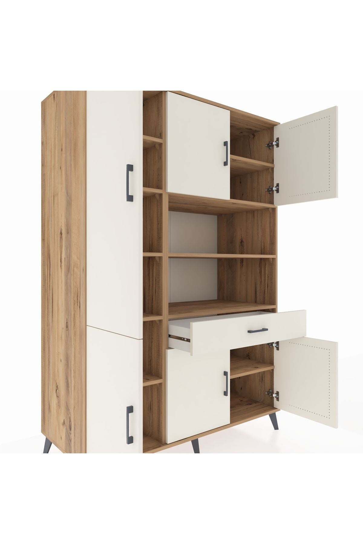 Kronos Dolap 10 Raflı Tek Çekmeceli 6 Kapaklı 132x59x195 Çam-Aytaşı/Aytaşı