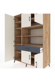 Kronos Dolap 10 Raflı Tek Çekmeceli 6 Kapaklı 132x59x195 Çam-Aytaşı/Antrasit