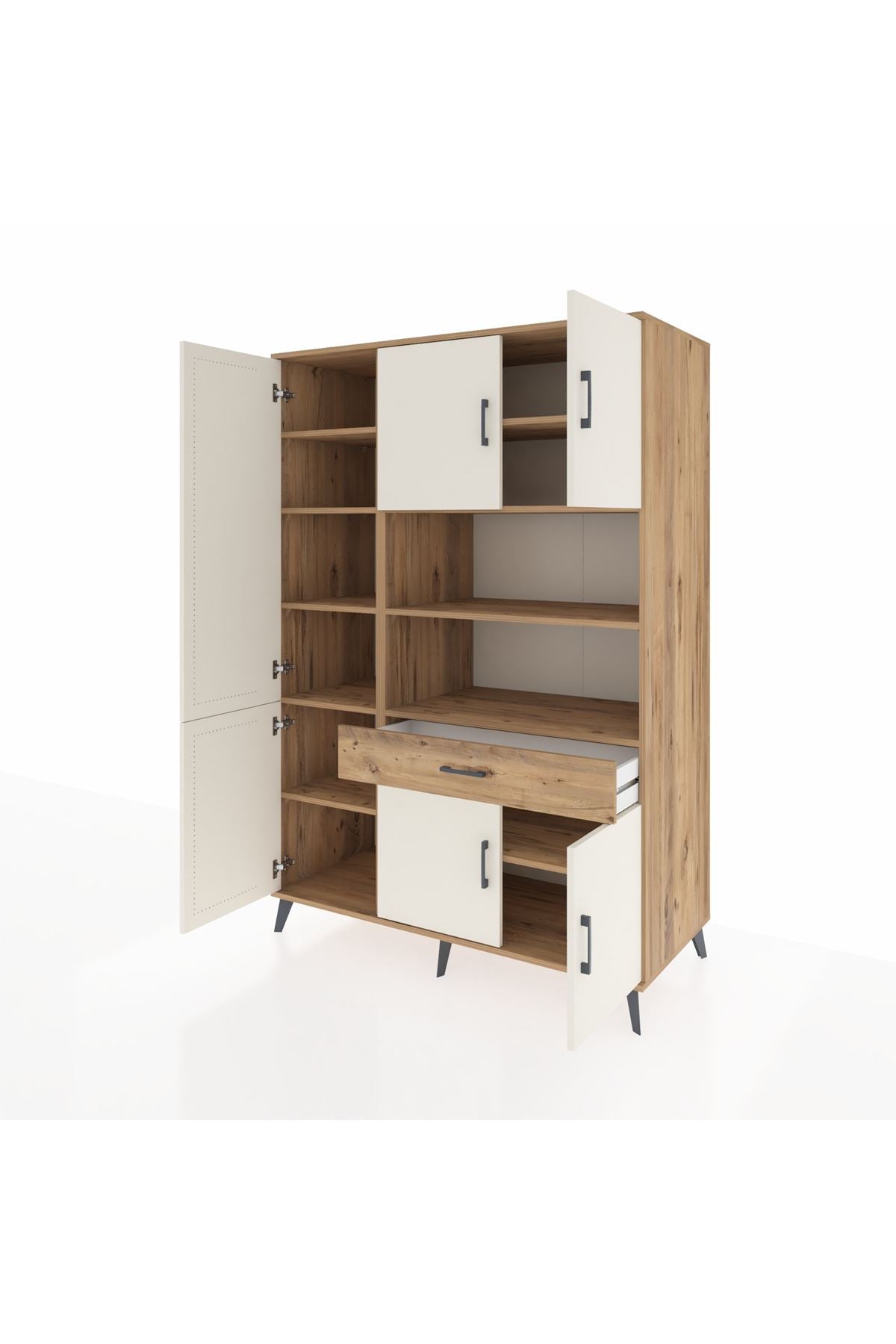 Kronos Dolap 10 Raflı Tek Çekmeceli 6 Kapaklı 132x59x195 Çam-Aytaşı/Çam