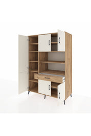 Kronos Dolap 10 Raflı Tek Çekmeceli 6 Kapaklı 132x59x195 Çam-Aytaşı/Çam