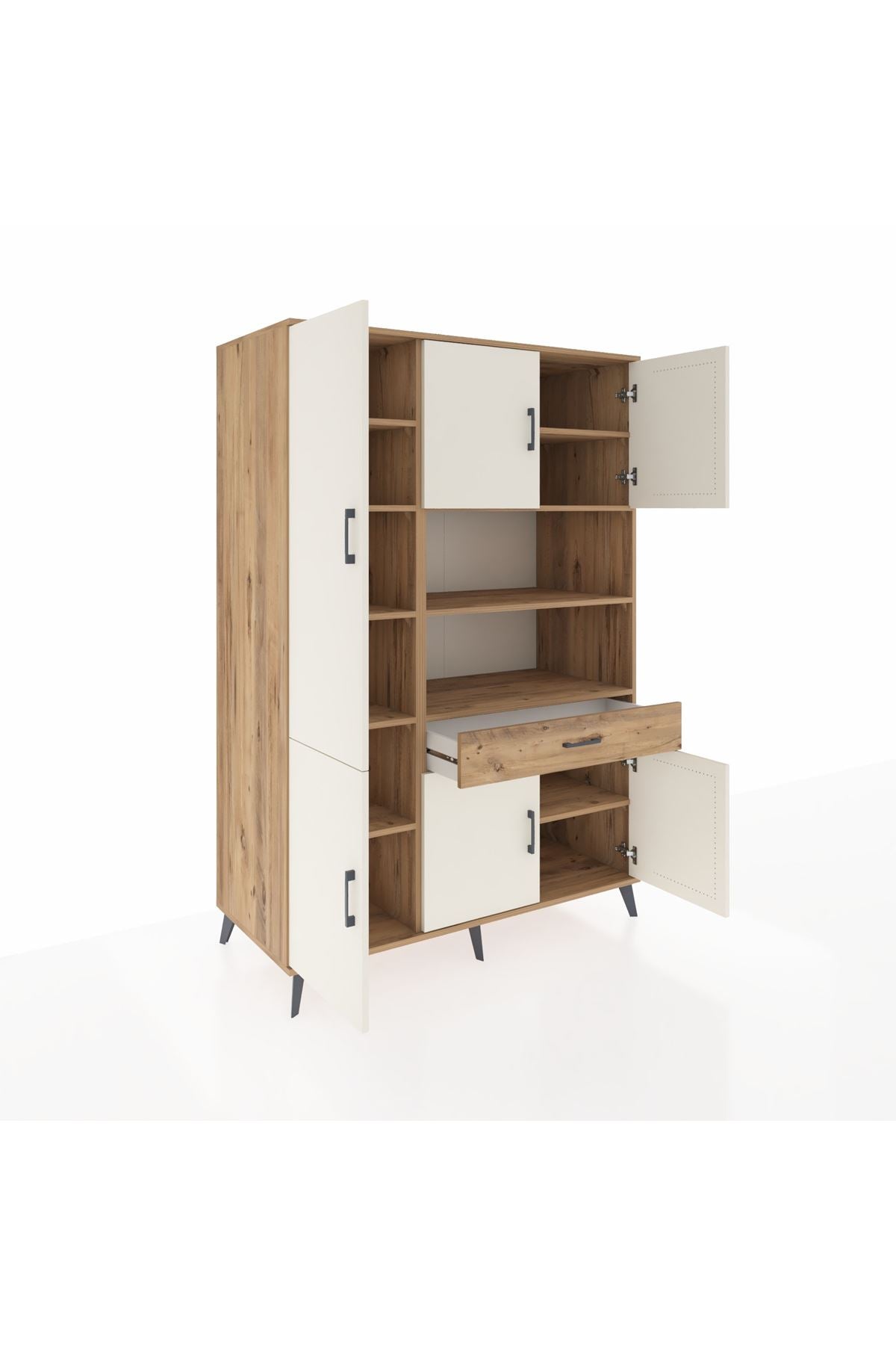 Kronos Dolap 10 Raflı Tek Çekmeceli 6 Kapaklı 132x59x195 Çam-Aytaşı/Çam