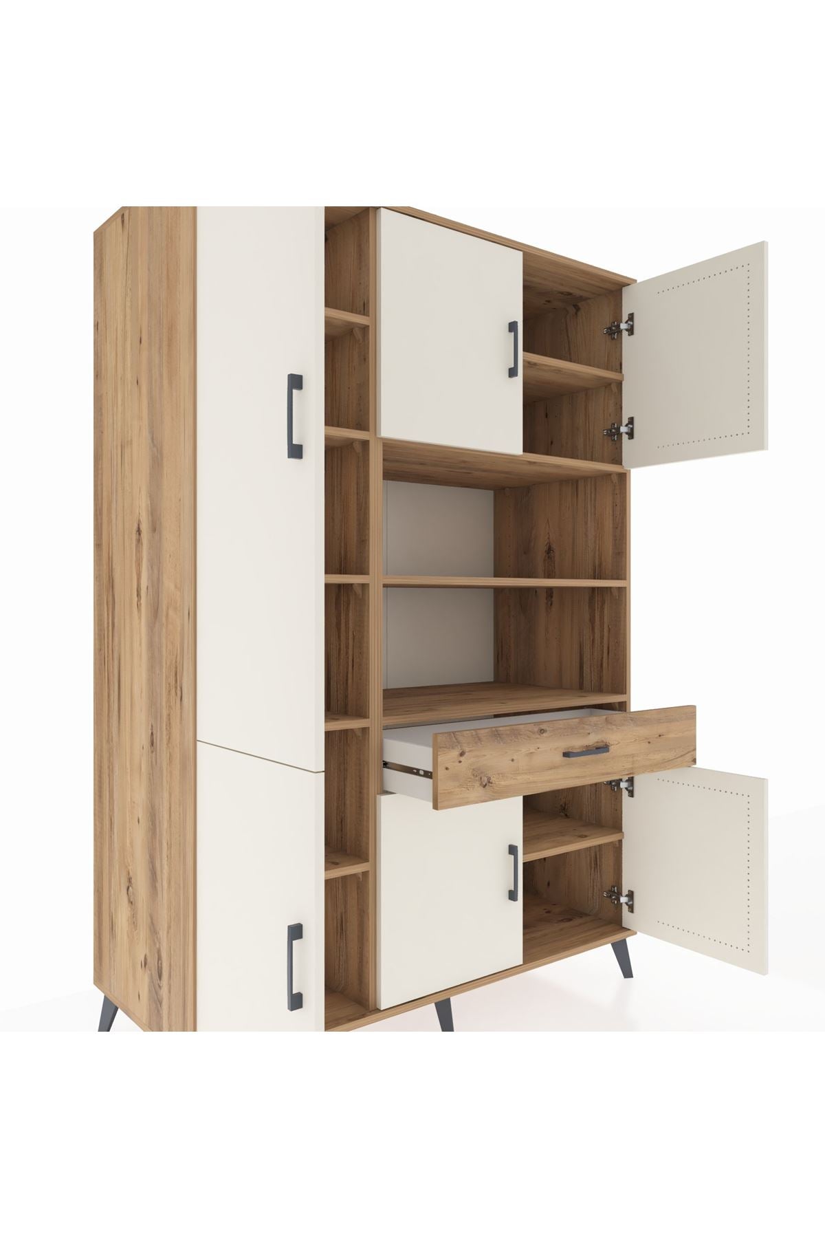 Kronos Dolap 10 Raflı Tek Çekmeceli 6 Kapaklı 132x59x195 Çam-Aytaşı/Çam