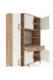 Kronos Dolap 10 Raflı Tek Çekmeceli 6 Kapaklı 132x59x195 Çam-Aytaşı/Çam