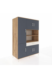 Kronos Dolap 10 Raflı Tek Çekmeceli 6 Kapaklı 132x59x195 Çam-Antrasit/Aytaşı