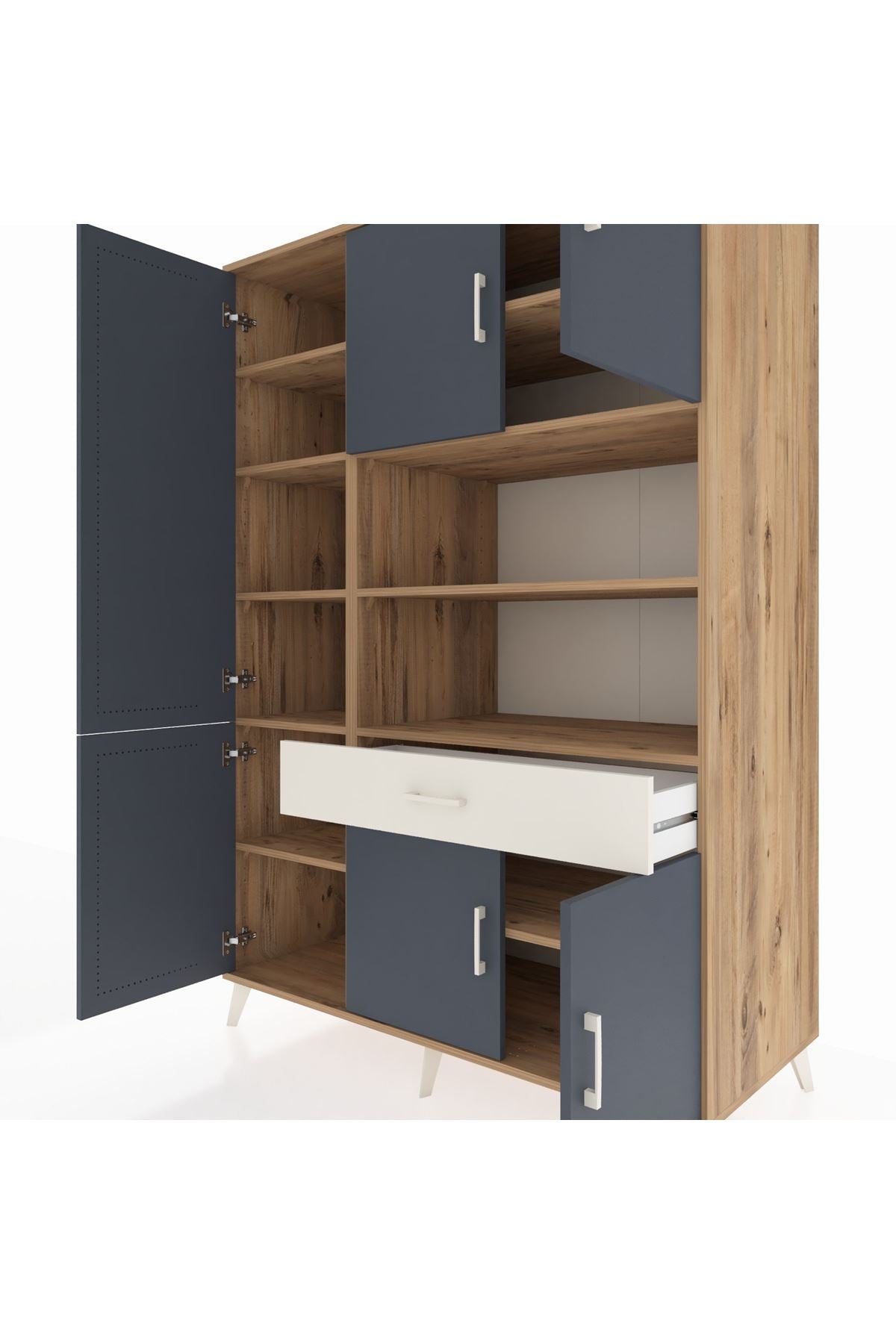 Kronos Dolap 10 Raflı Tek Çekmeceli 6 Kapaklı 132x59x195 Çam-Antrasit/Aytaşı