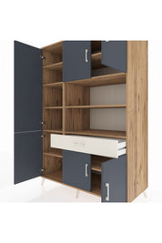 Kronos Dolap 10 Raflı Tek Çekmeceli 6 Kapaklı 132x59x195 Çam-Antrasit/Aytaşı