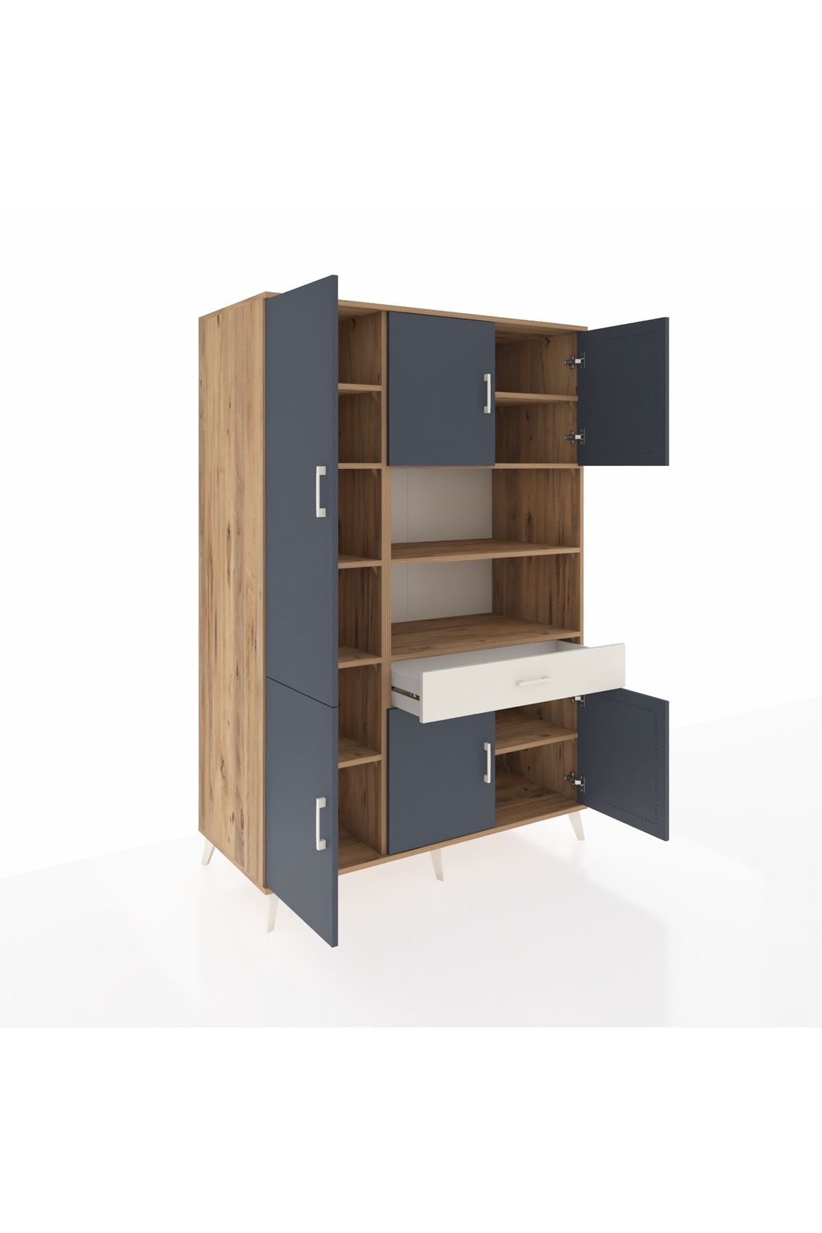 Kronos Dolap 10 Raflı Tek Çekmeceli 6 Kapaklı 132x59x195 Çam-Antrasit/Aytaşı