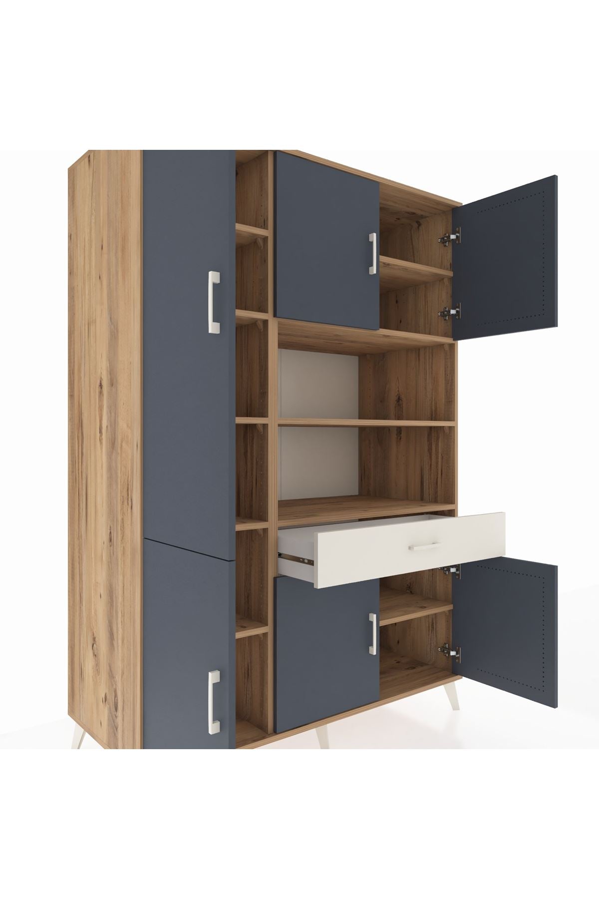 Kronos Dolap 10 Raflı Tek Çekmeceli 6 Kapaklı 132x59x195 Çam-Antrasit/Aytaşı