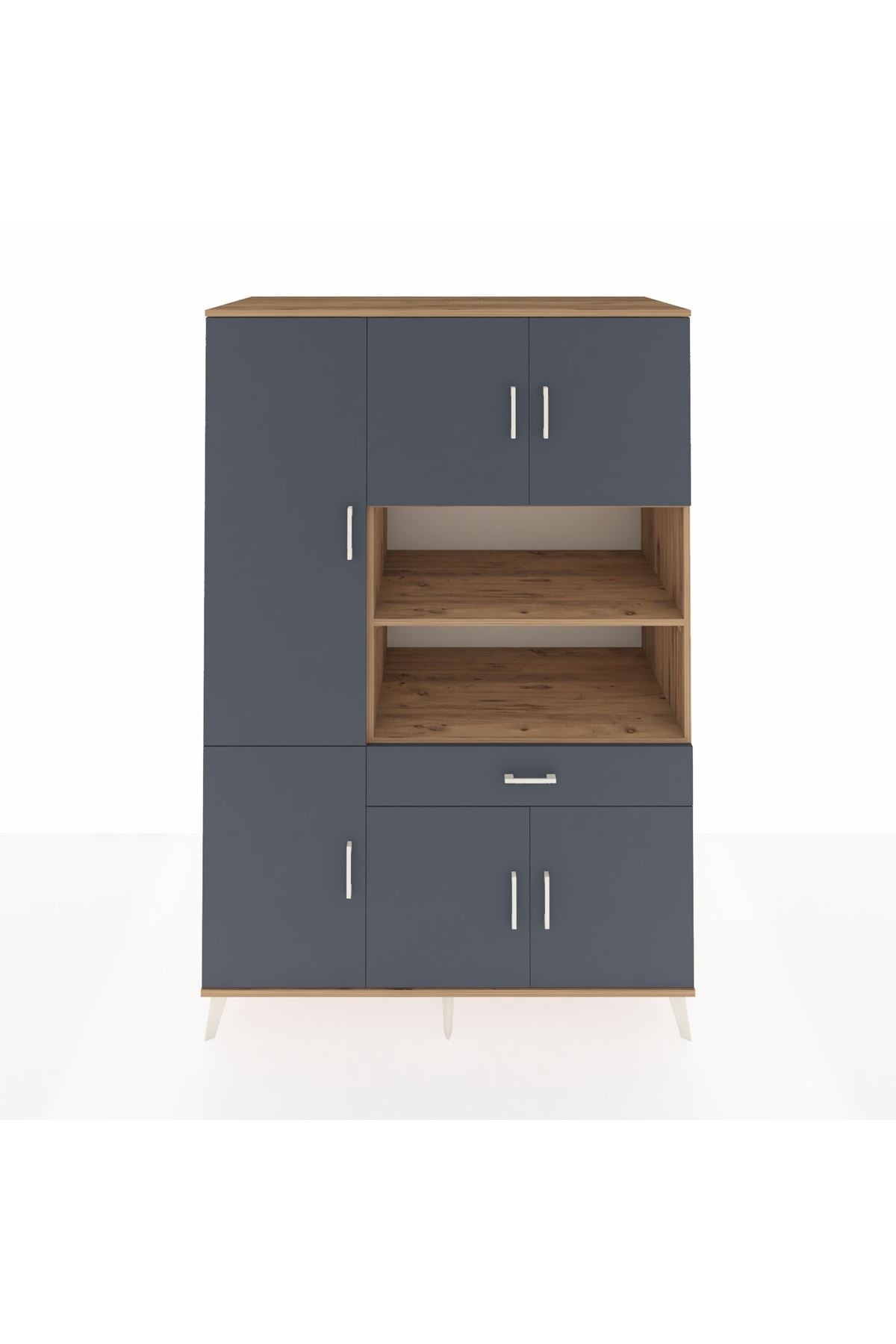 Kronos Dolap 10 Raflı Tek Çekmeceli 6 Kapaklı 132x59x195 Çam-Antrasit/Antrasit