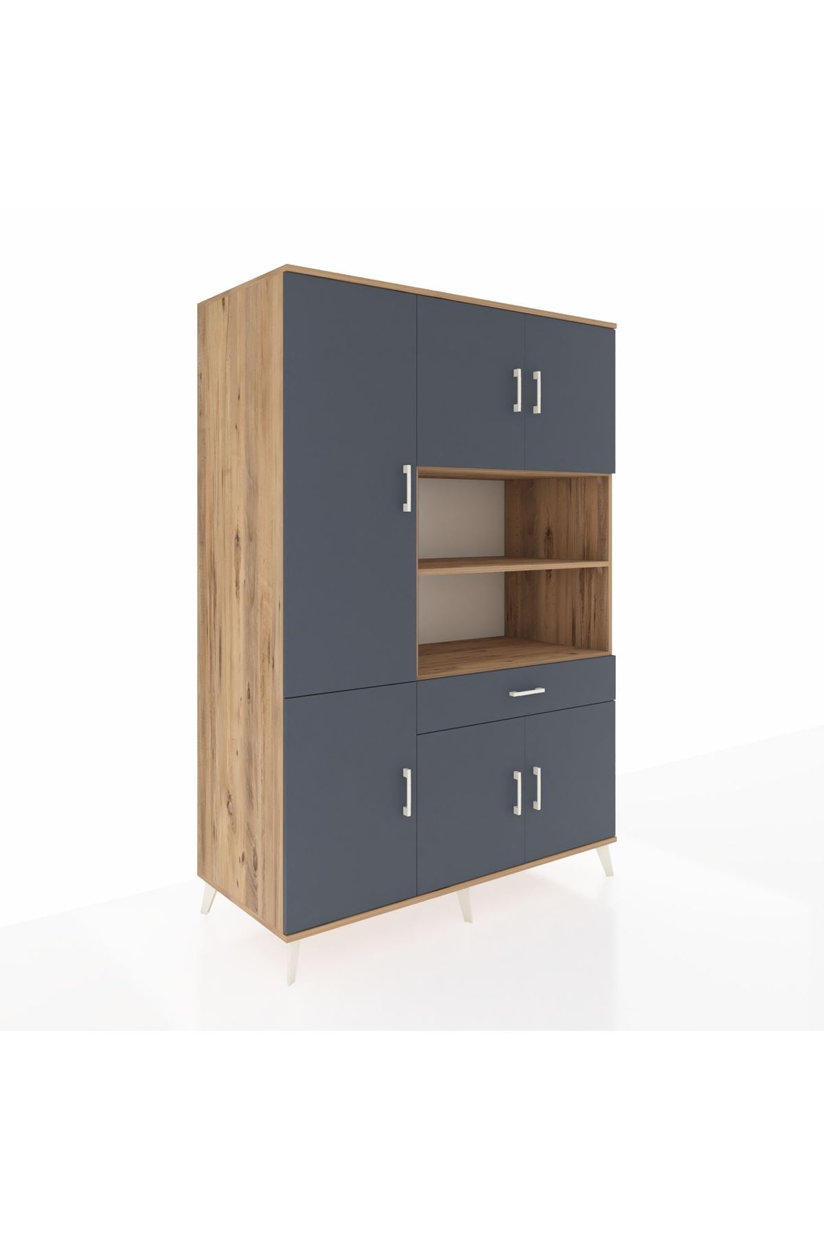 Kronos Dolap 10 Raflı Tek Çekmeceli 6 Kapaklı 132x59x195 Çam-Antrasit/Antrasit