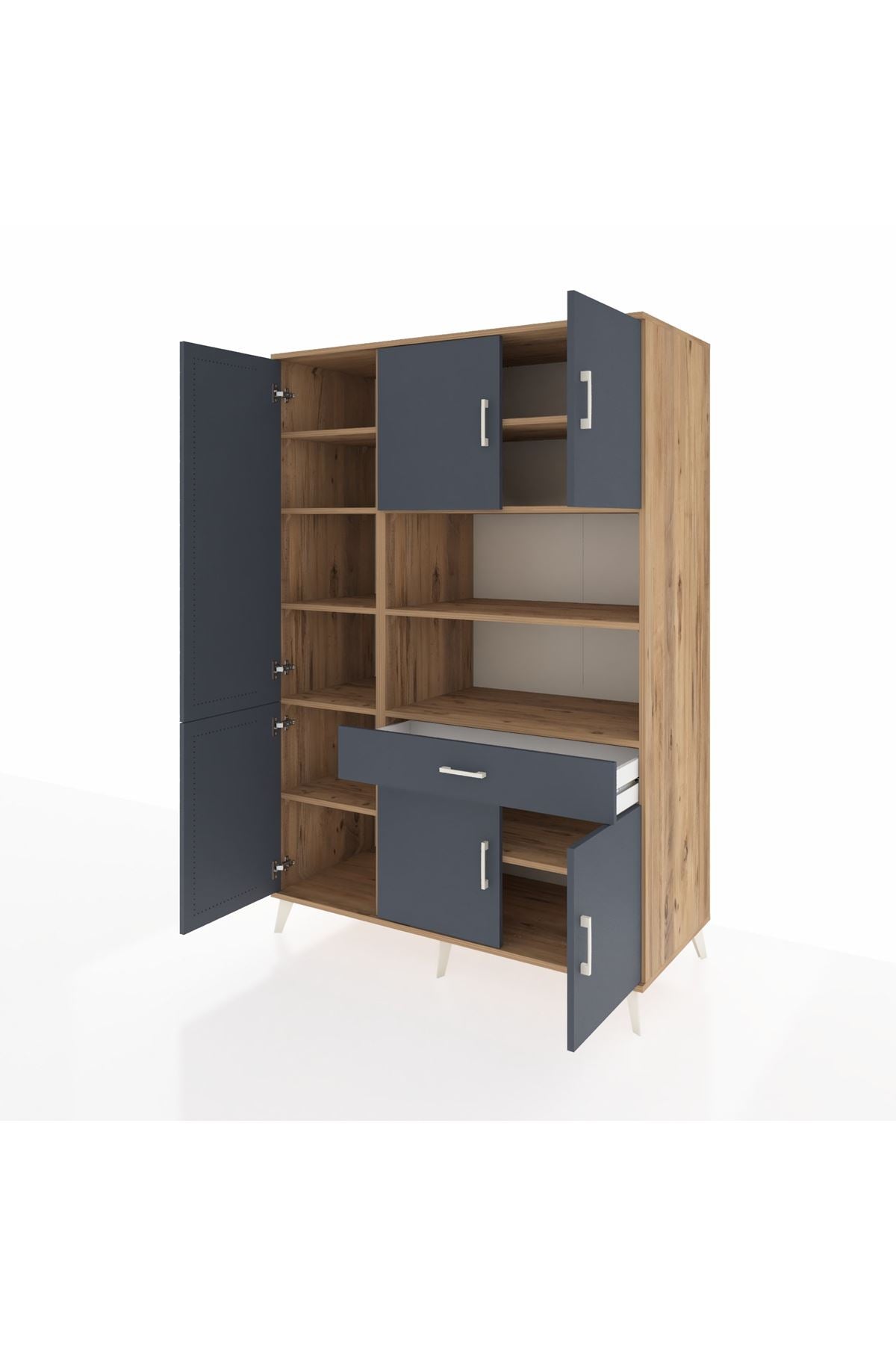 Kronos Dolap 10 Raflı Tek Çekmeceli 6 Kapaklı 132x59x195 Çam-Antrasit/Antrasit